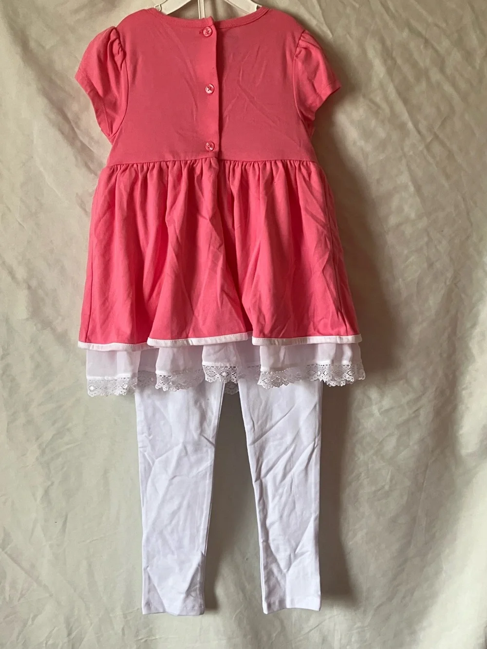 Kids Headquarters Pink & White Floral Tunic Dress with White Leggings size 6.